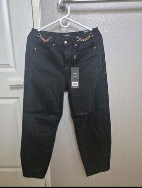 Express Black Mid-Rise Barrel Jeans - Tag Detail